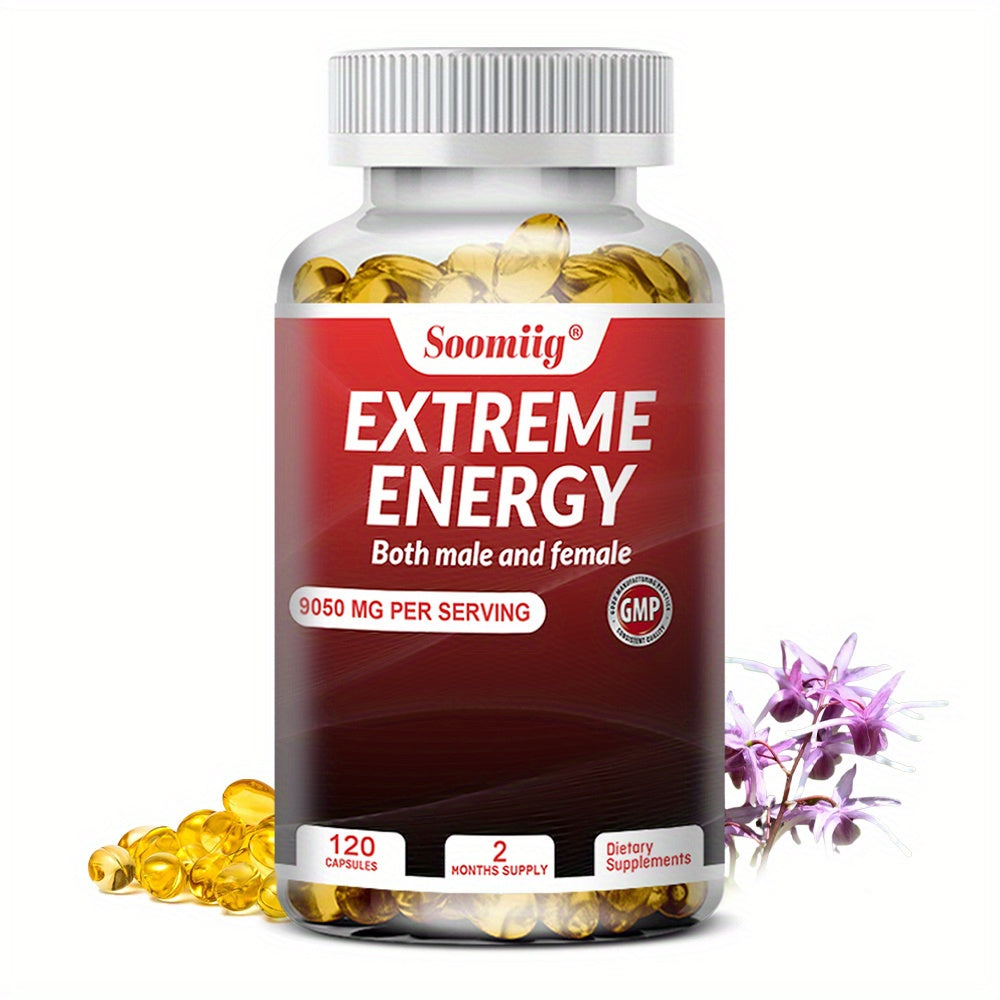 Red Ginseng, Maca and Saw Palmetto Supplement 9050mg - Everyday Energy Support for Men and Women - 120 Softgels