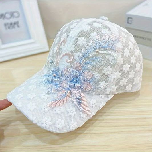 [Summer Lace Cap] Breathable Summer Thin Lace Embroidered Flowers Baseball Cap | Sun Protection Hats For Women