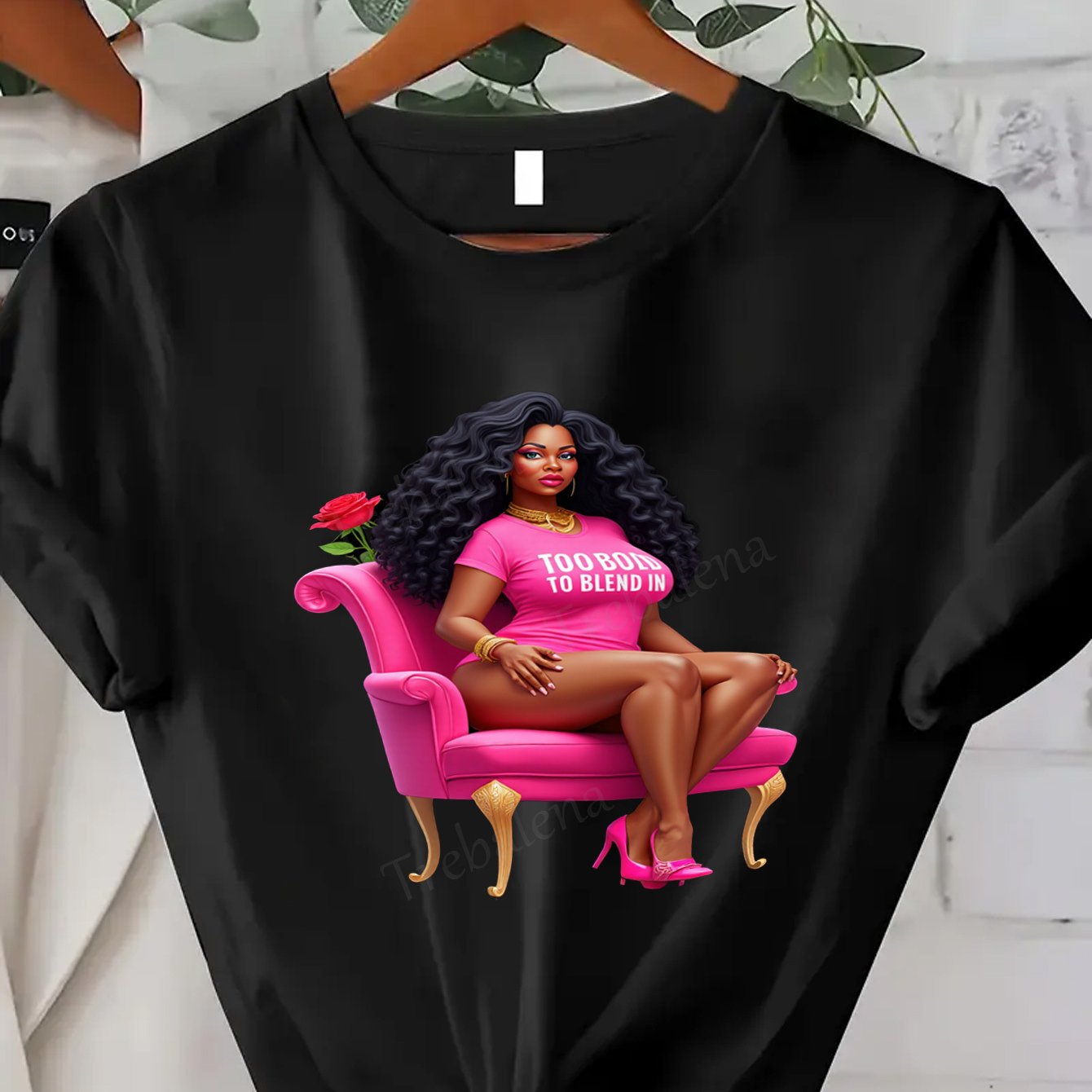 Plus Size, Trebalena Women's Plus Size Graphic T-Shirt - Sexy Curvy Lady in Pink Chair with Roses, Soft Breathable 100% Cotton Casual Everyday & Party Outfit - Perfect Halloween, Christmas, Birthday Gifts for Women - Non-See