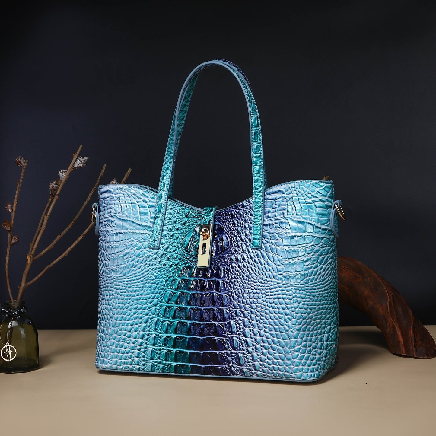 3pcs Set: Colorful Crocodile Pattern Large Capacity Faux Leather Tote & Crossbody Bags With Matching Wallet Combo, Christmas, Mother'S Day Gifts, Halloween Gifts