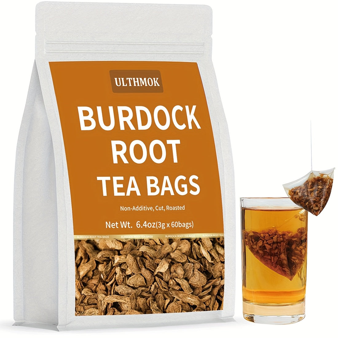 [60 Premium Burdock Root Tea] 60 Tea Bags Premium Burdock Root Tea | No Additives, No Caffeine, Great For Afternoon Tea, Gift, 6.4 Oz