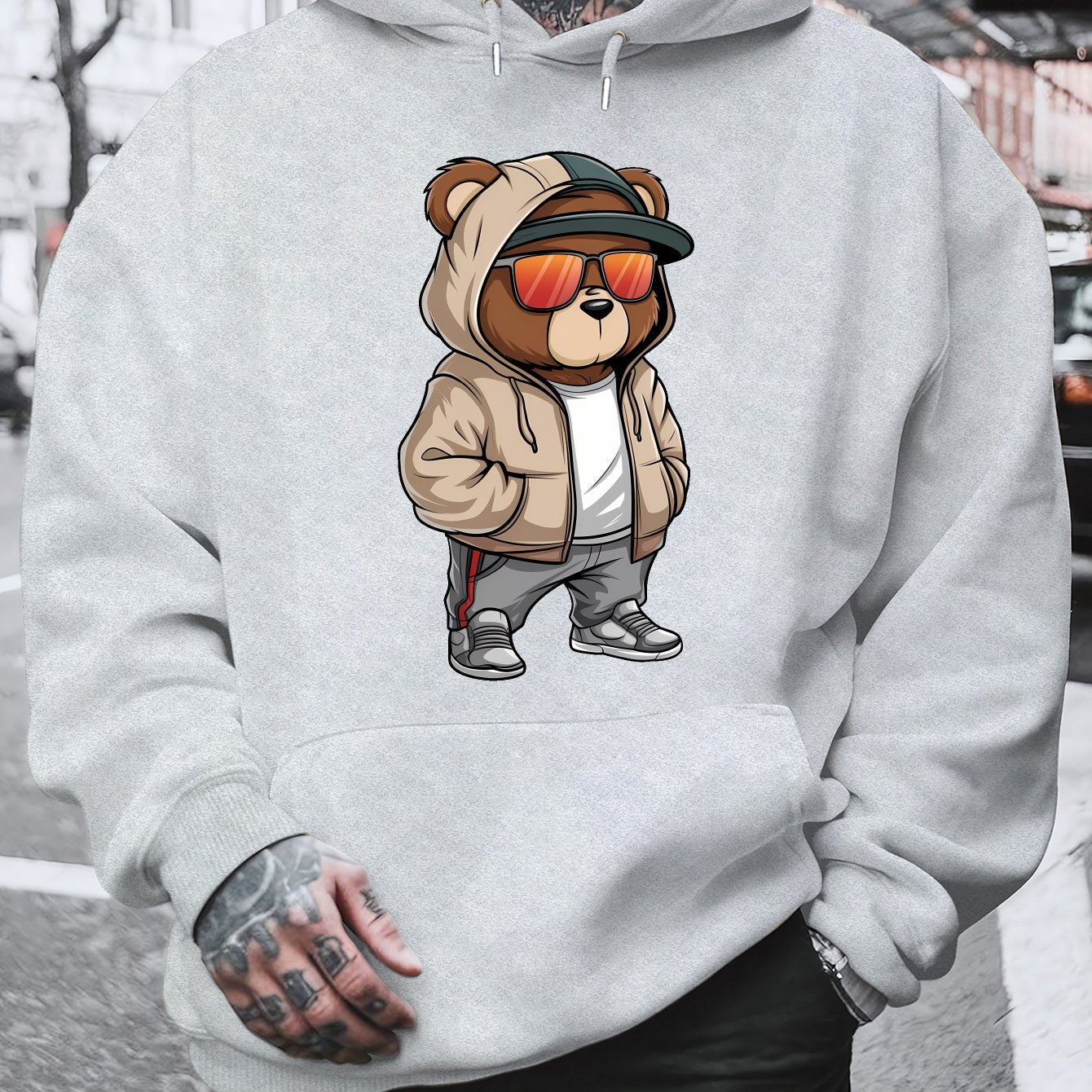 Cool Bear 2024 New Printed Autumn And Winter Plush Men'S Versatile Sweater with Dalian Hat, Fashion Brand for Spring And Autumn, Plus Size