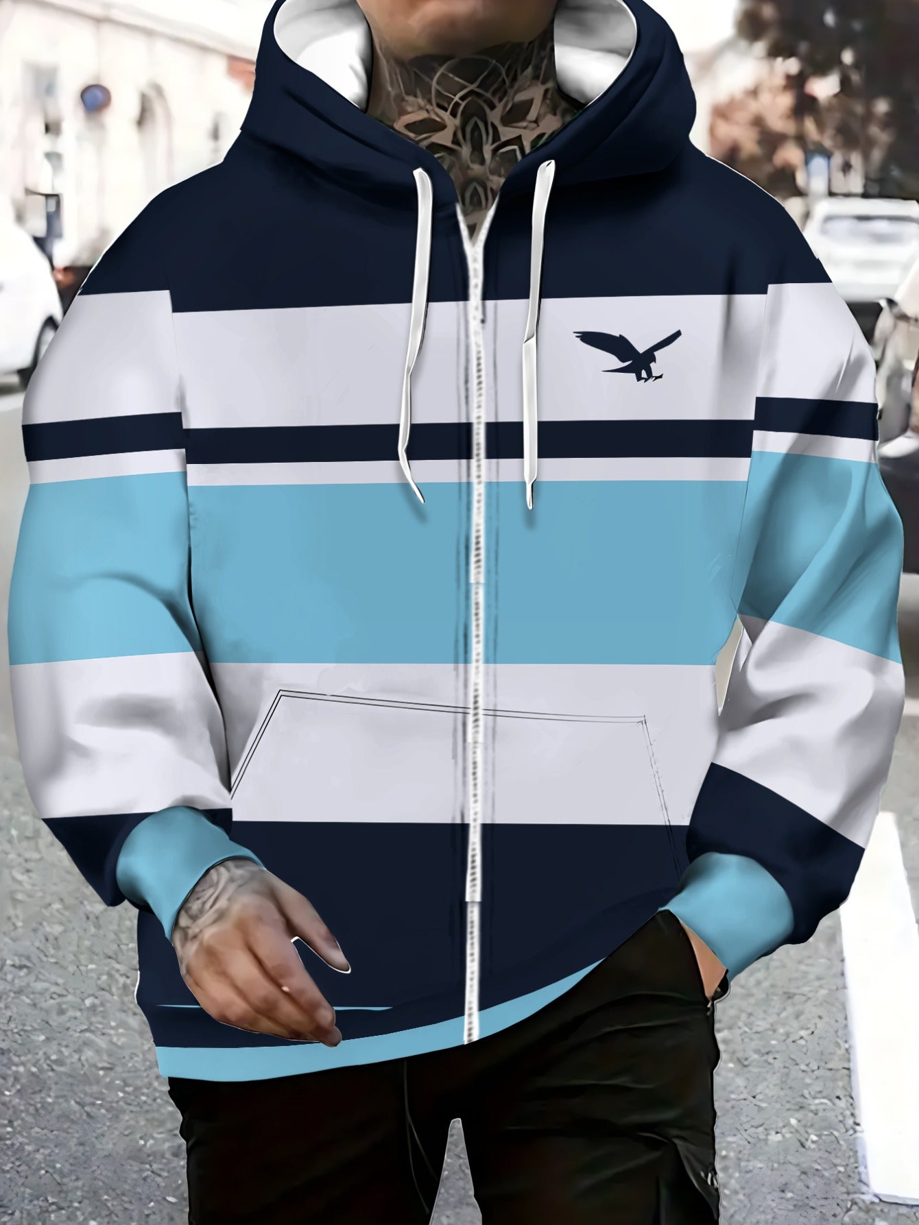 Men's Hooded Zip-Up Jacket - Full-Zip Front Closure,