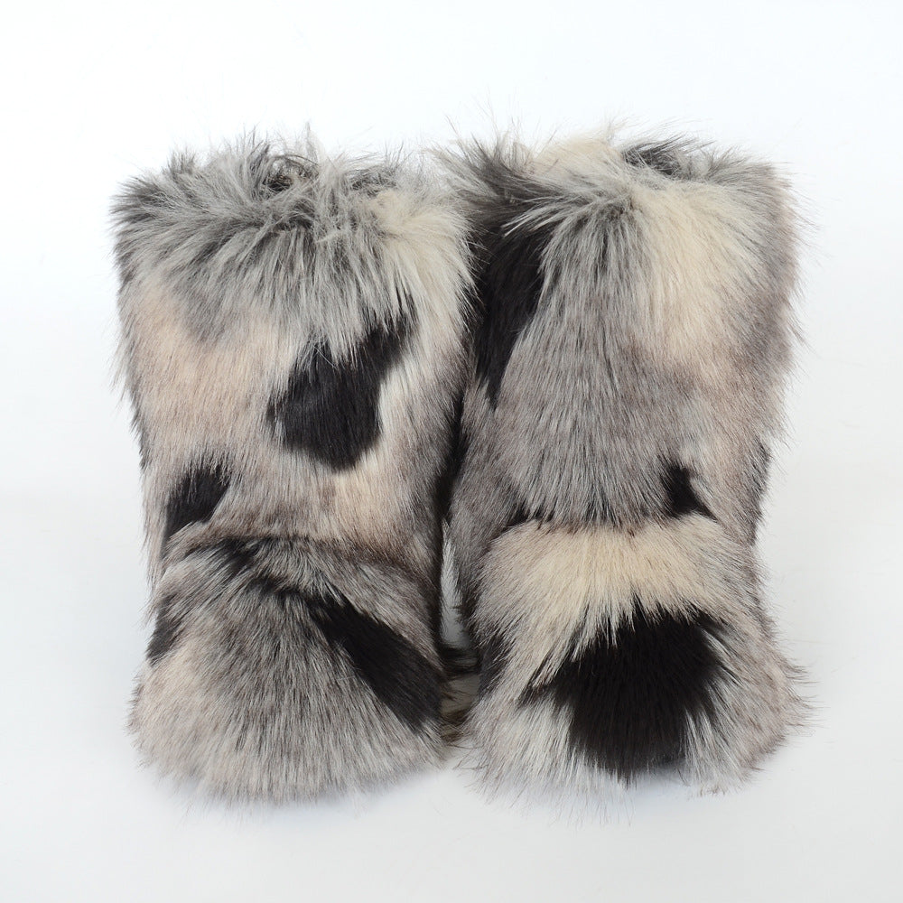 Women's Y2K Style Winter Snow Boots with Multi-Tone Faux Fur - Thick Platform Sole Warm Round Toe Slip-On Footwear, Rubber Outsole for Ice & Snow, Luxury Plush Boots for Cold Weather (Cozy Casual)