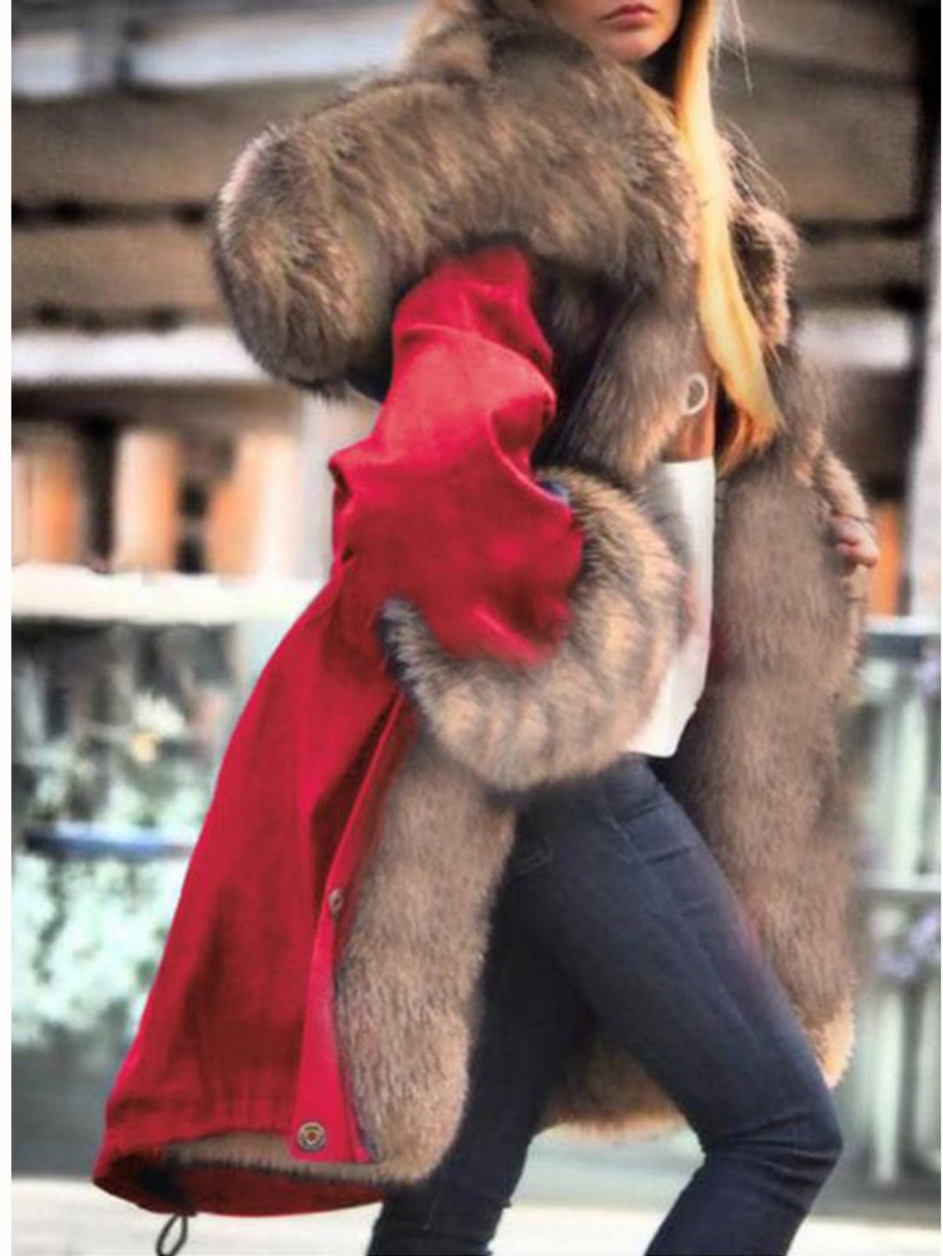 Plus Size, Large Size Women's Jacket - Fashion Casual Personality Elegant Avant-garde Vintage Avant-garde Autumn and Winter Temperament Commuter Street Trend Long Hair Collar Hooded Jacket