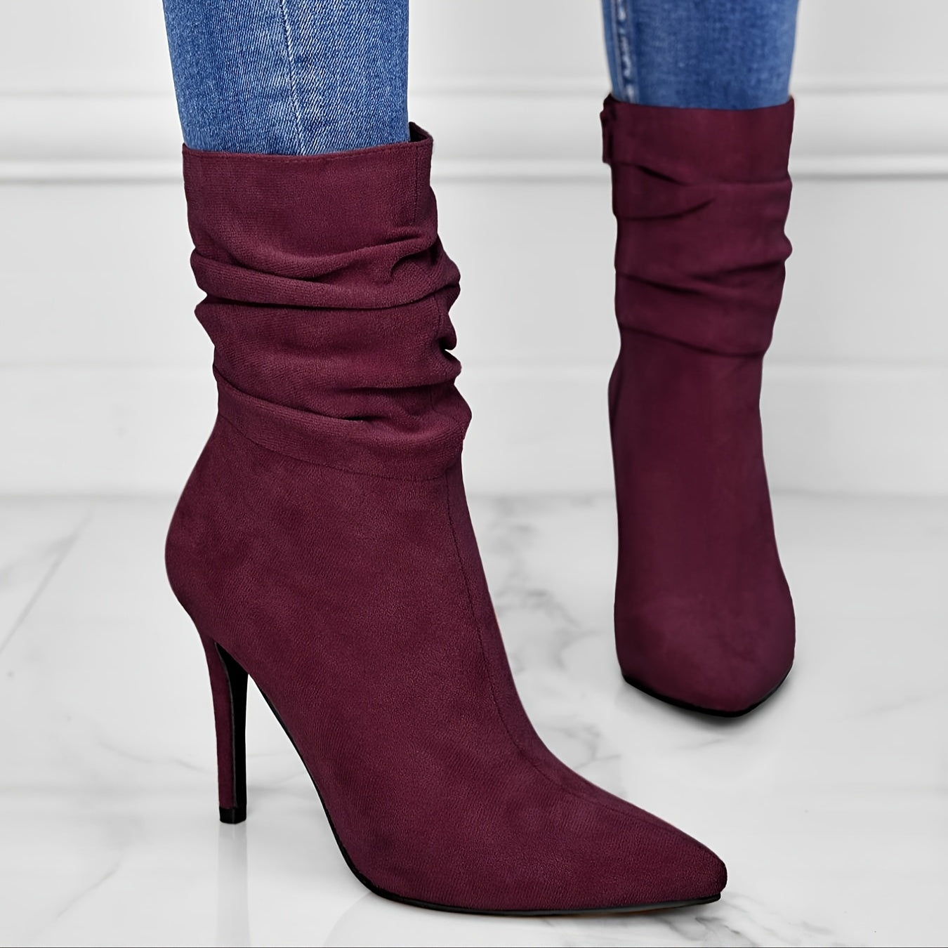 2025 New Women's Mid-Calf Cover Boots with Side Zipper - Pointed Toe Stiletto Heel, Comfortable PU Lining & Rubber Sole, Solid Color Versatile Boots for Dresses & Casual Outfits, Autumn Fashion Boots