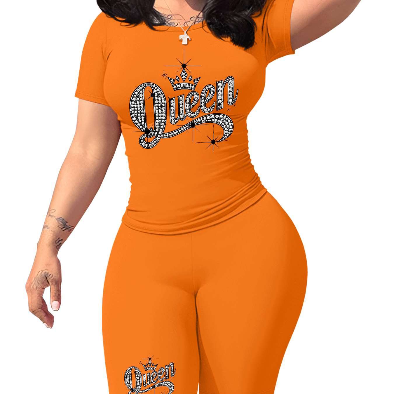 Diamond Queen Women's SlimFit Tshirt and Pants Set?? Premium Print?? Durable?? Casual and Fashionable?? Sparkling Queen Crown Design?? Perfect for Casual Attire and Stylish Outfits?? Comfortable Fit?? Gift Idea.