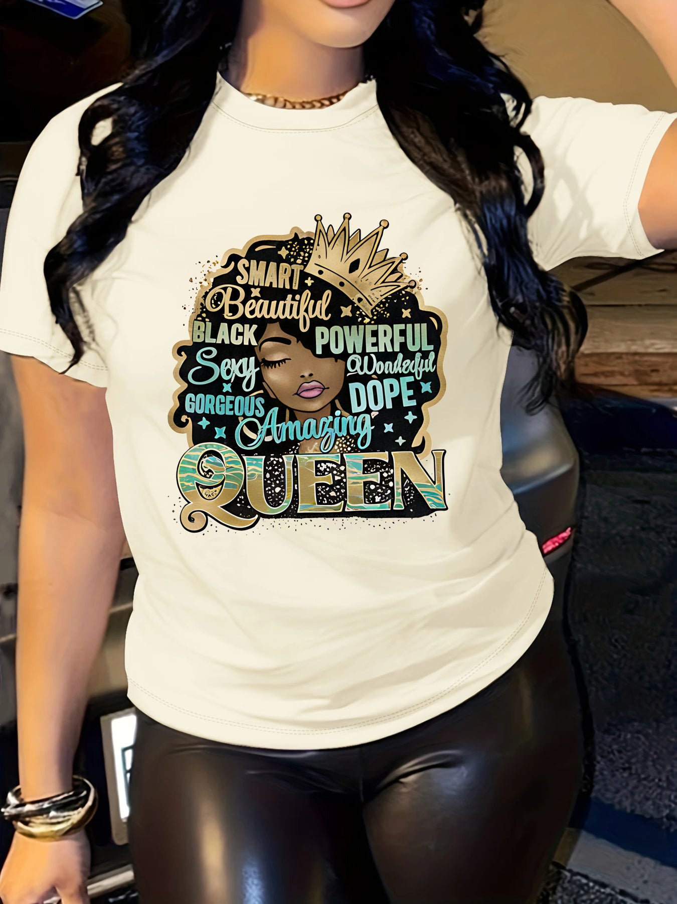 Plus size women'S casual T-shirt, Smart Beautiful Black Powerful Sexy Queen Graphic Tee