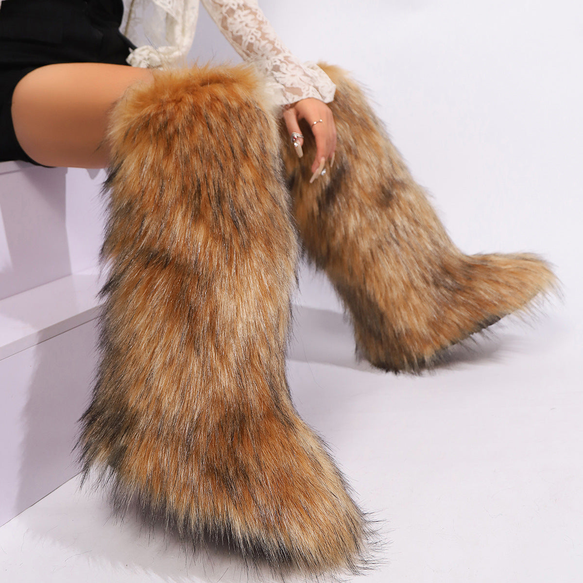 Women's Knee-High Snow Boots with Thick Faux Fur Collar & Buckle Closure - Slip-Resistant TPR Sole, Plus Size US 5-13 (EU 36-43), All-Season Winter Boots for Ice, Snow & Casual Wear - Ins-Inspired Round-Toe Booties
