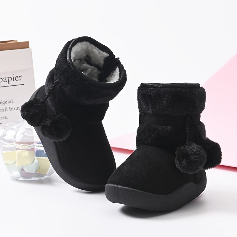 Kids' Plush Snow Boots - Slip-On Winter Boots with Non-Slip TPR Sole, Soft Fabric Upper & Fuzzy Lining - Warm Cold Weather Shoes for Boys & Girls, Toddler & Children - Christmas Halloween Gift (Pink) - Easy On/Off for Snow, I