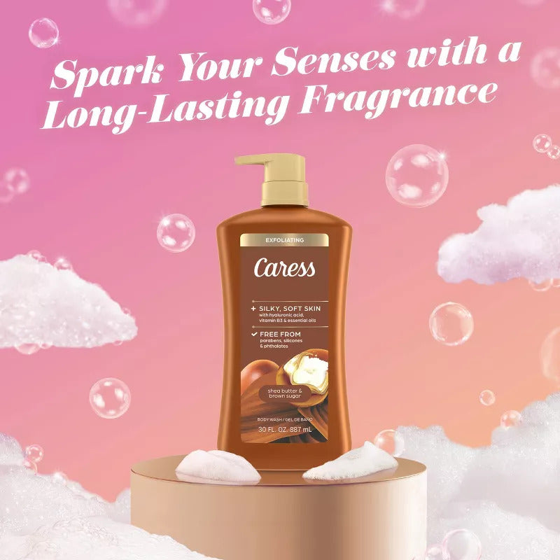Caress Shea Butter & Brown Sugar Exfoliating Body Wash for Women - 30 fl oz