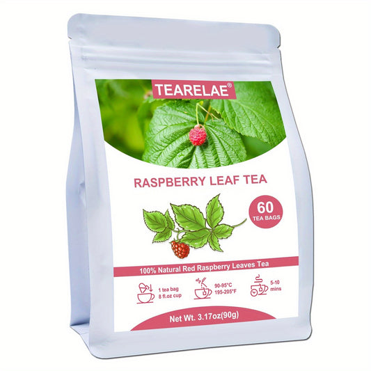 TEARELAE Raspberry Leaf Tea - Caffeine-Free Herbal Infusion, 3.17oz (60 Bags), Red Raspberry Leaves, Gluten-Free, Indulge in Subtle Sweetness & Earthy Flavor