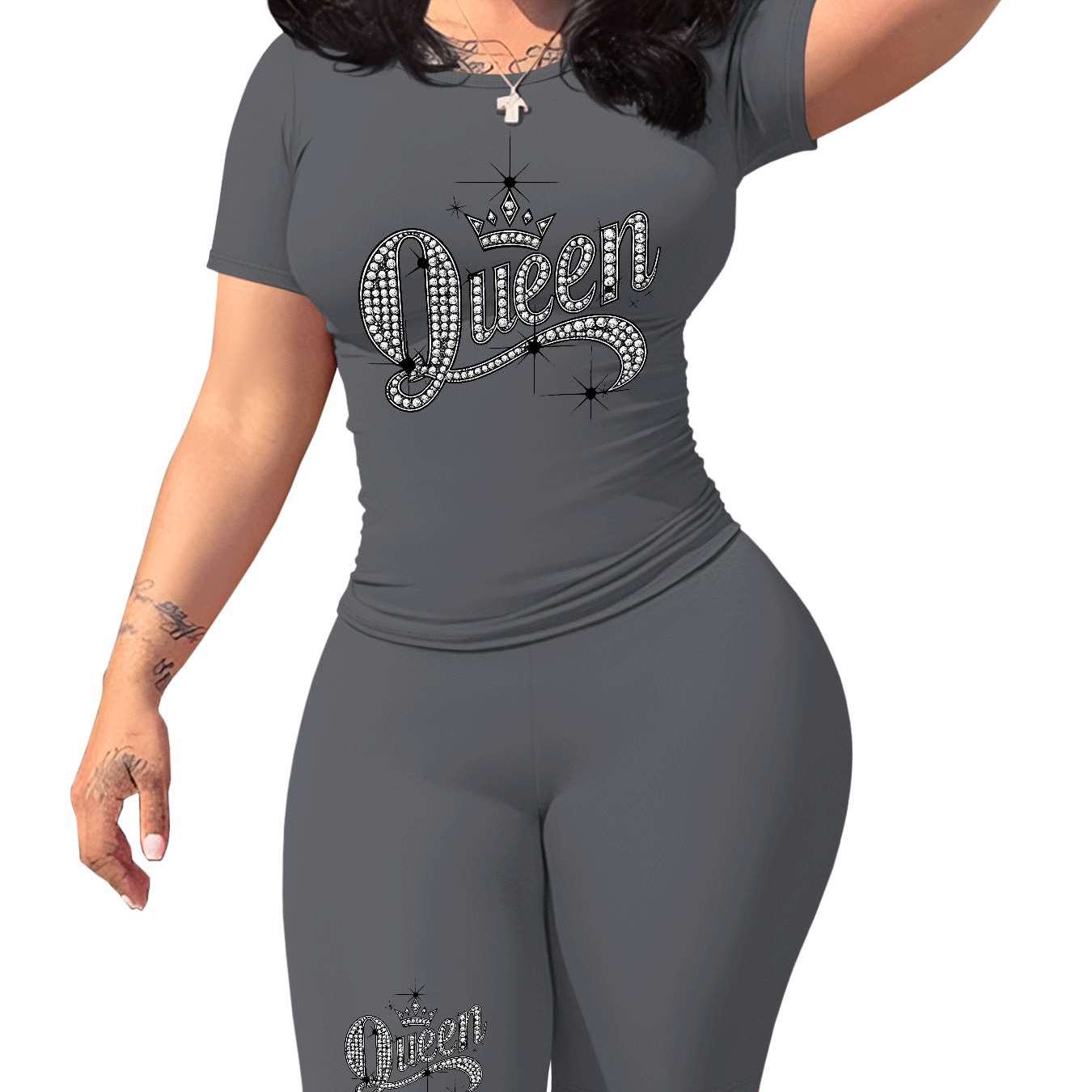 Diamond Queen Women's SlimFit Tshirt and Pants Set?? Premium Print?? Durable?? Casual and Fashionable?? Sparkling Queen Crown Design?? Perfect for Casual Attire and Stylish Outfits?? Comfortable Fit?? Gift Idea.