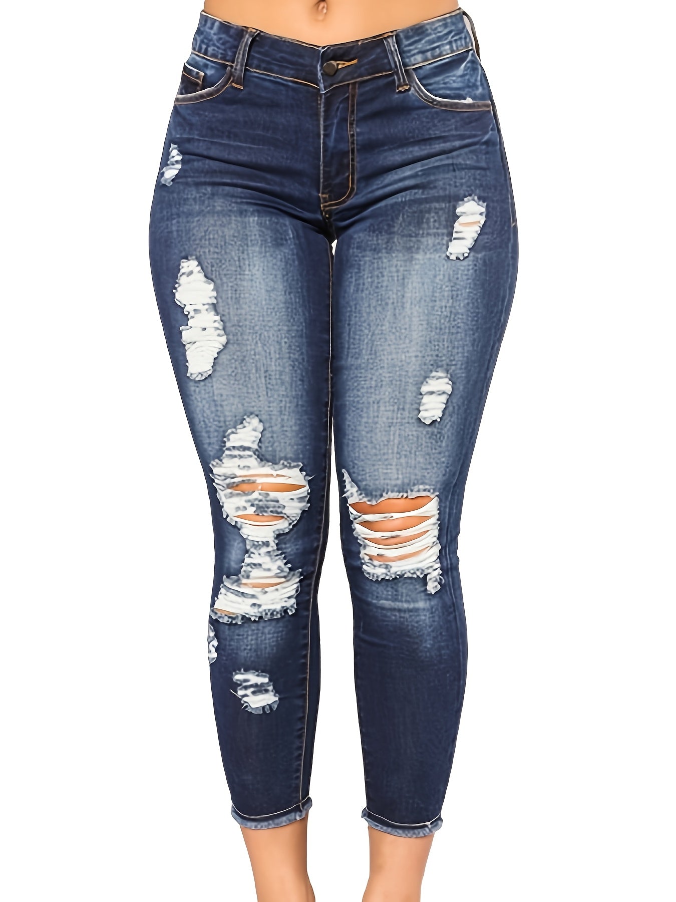 Women'S Casual Stretch Slim Broken Holes Small Feet Sports Jeans Women