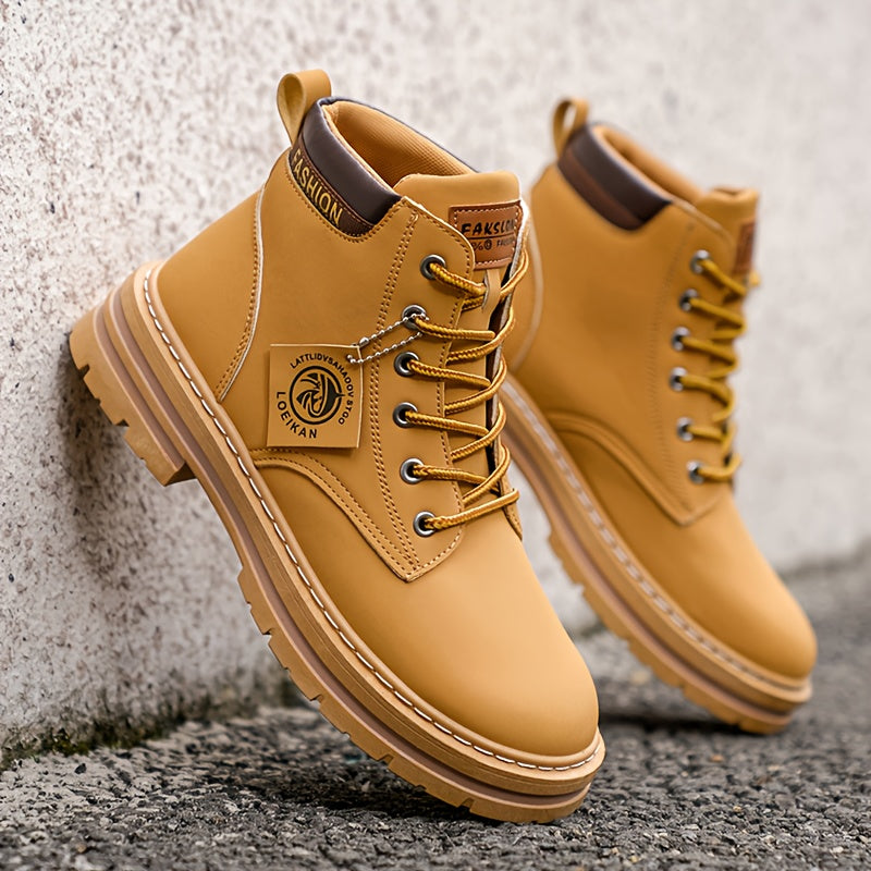 Men'S High-Top Winter Snow Boots with Thick PVC Sole & Warm Lining - / Brown - All-Terrain Traction, Lace-Up Closure, Outdoor Footwear, Durable Construction, Rugged Design, Outdoor Enthusiasts, Sturdy Build, Sporty Look, Hiki