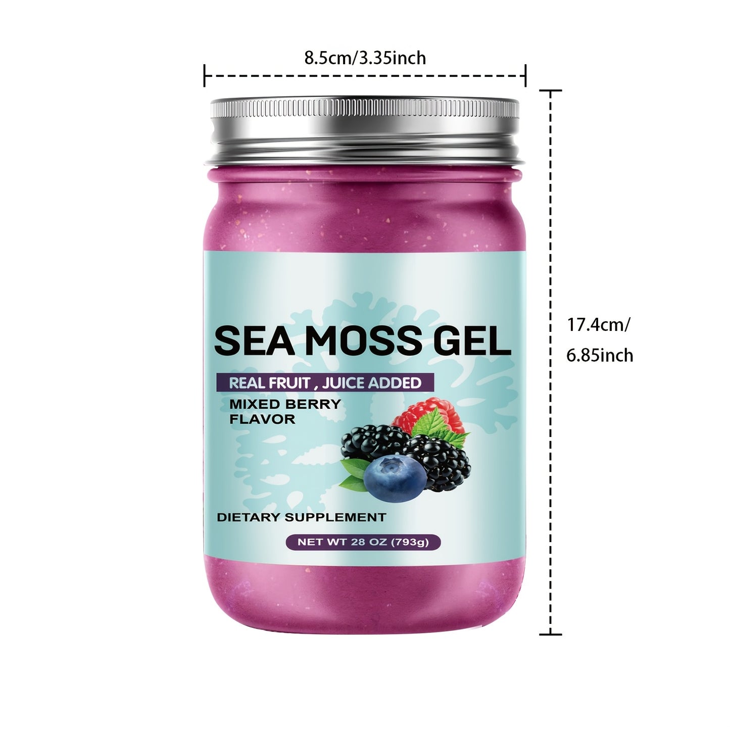 Premium Sea Moss Gel with Real Fruit Juice - Advanced Irish Sea Moss, Natural Vitamin & Mineral Supplement, 28oz, Mixed Berry Flavor (Blueberries, Raspberries), Hypoallergenic, Supports Healthy Eating, Food Additive | Modern