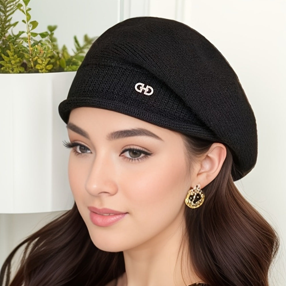[Versatile Machine Washable Beret] 1pc Women'S Fashion Beret Cap - 100% Polyester Knit, Lightweight, Comfortable Fit, Snap Closure, Machine Washable, Versatile for All Seasons, Ideal for Birthday Occasions