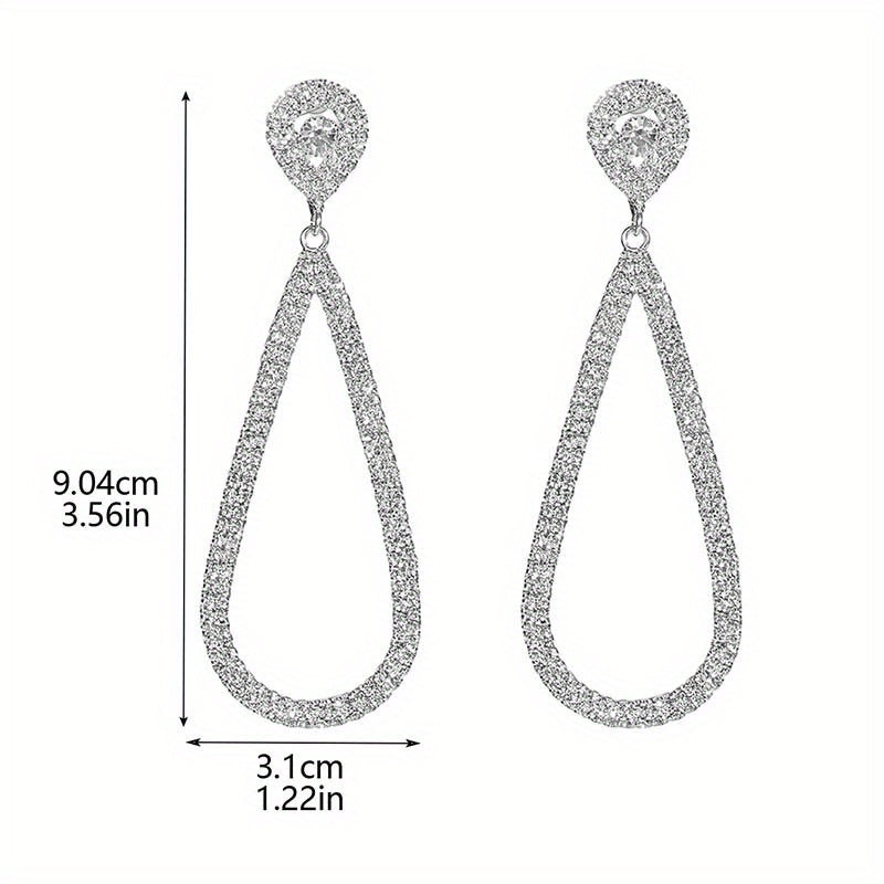 Luxurious Women Hollow Water Drop Earrings Exaggerated Silvery Sparkling Full Rhinestone Long Water Drop Earrings Fashion Accessories Luxury Long Pendant Earrings Party Wedding Engagement Anniversary Jewelry