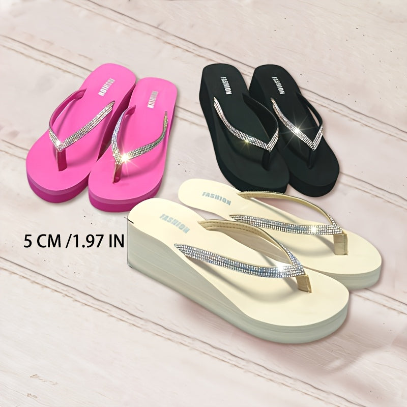 Woman Shoes Rhinestone Decor Slip-On Flip Flops for Summer Vacation Shoes