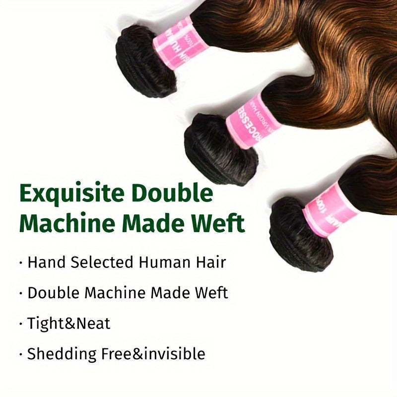 [100% Human Hair Bundles] 3/4pcs Deal 100% Human Hair Klaiyi Brown Balayage Body Wave Human Hair Bundles - Pre Colored Extensions