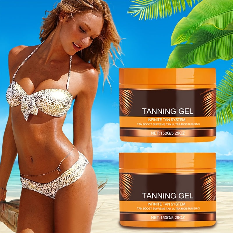 2pcs Dark-Colored Powerful Tanning Gel - Long-Lasting Moisturizing Sunless Tan with Carrot, Coconut & Walnut Oils, Calendula - Alcohol-Free Formula for All Light Beige Types, Rapid Color Development, Hydrating & Safe for Sens