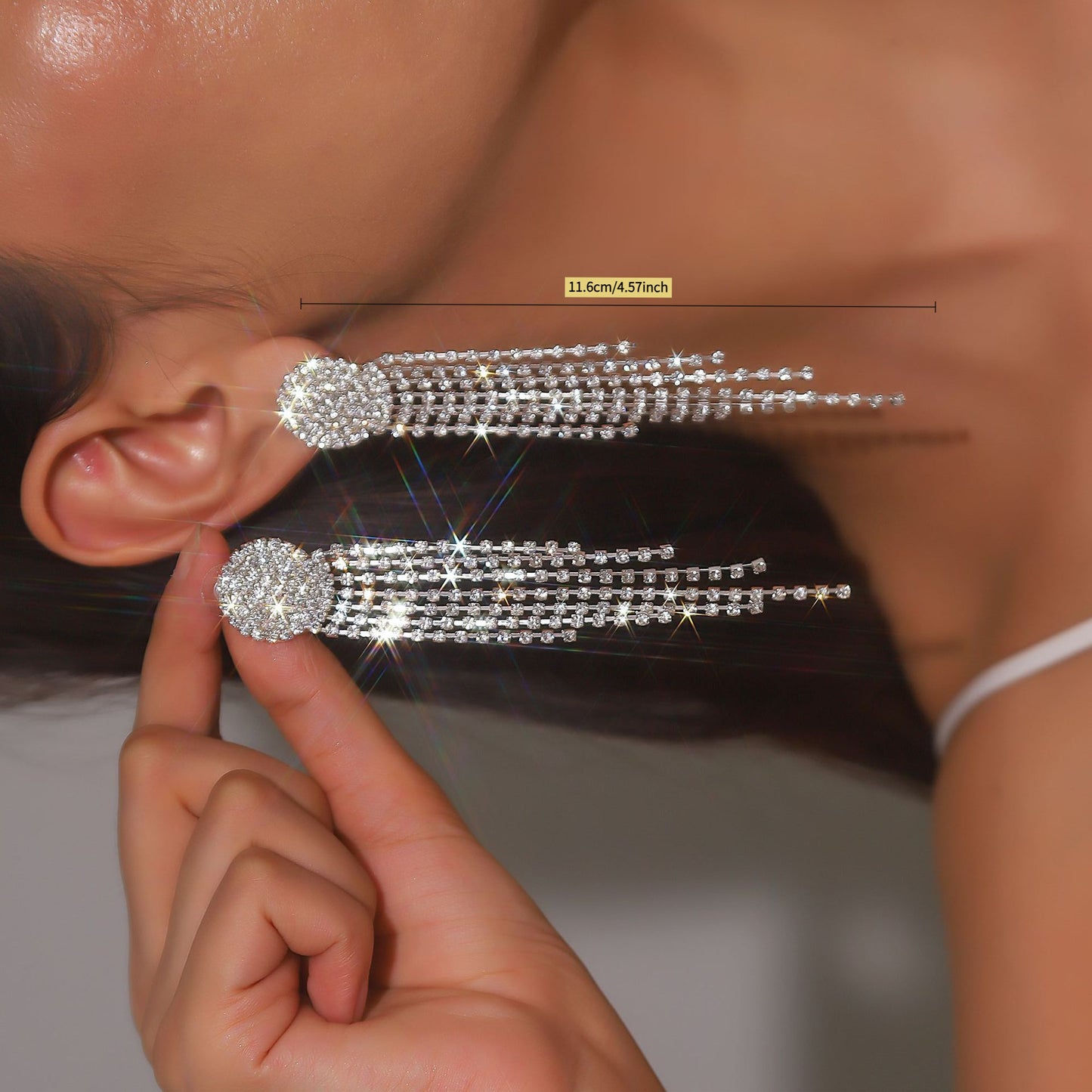 Exaggerated Long Rhinestone Tassel Earrings Dress All-Matching Graceful Eardrop Earring Women Bling Bling Crystal Rhinestone Drop Earrings