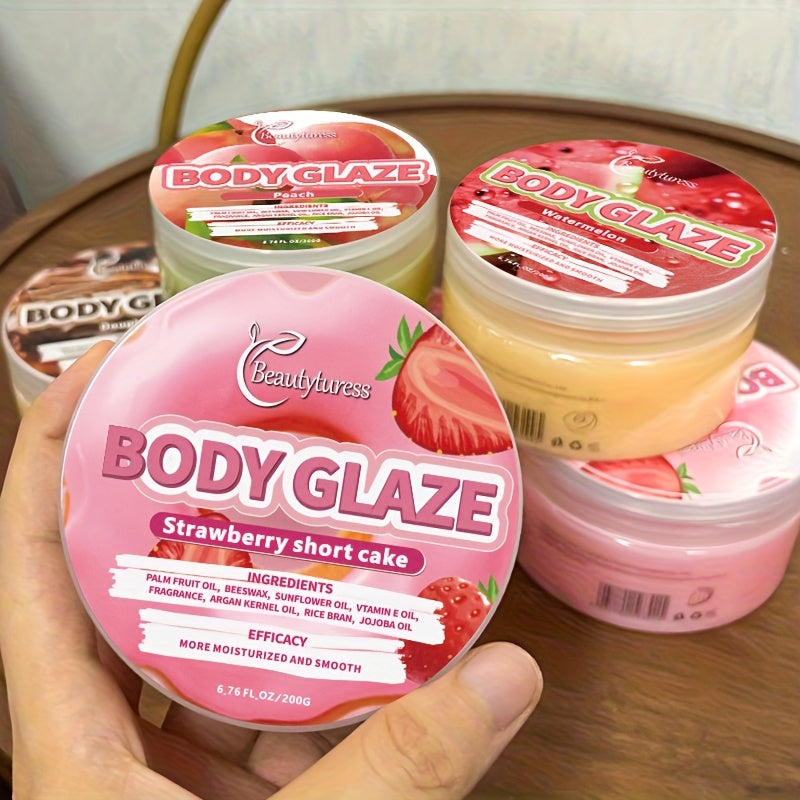 Beautyfress Strawberry Glaze Body Glaze 200g- Moisturizing Body Butter with Shea Butter, Glycerin, Vitamin C- Hypoallergenic, All Skin Types- Long-Lasting Hydration, Soothing Aromatherapy for Dry Skin Care