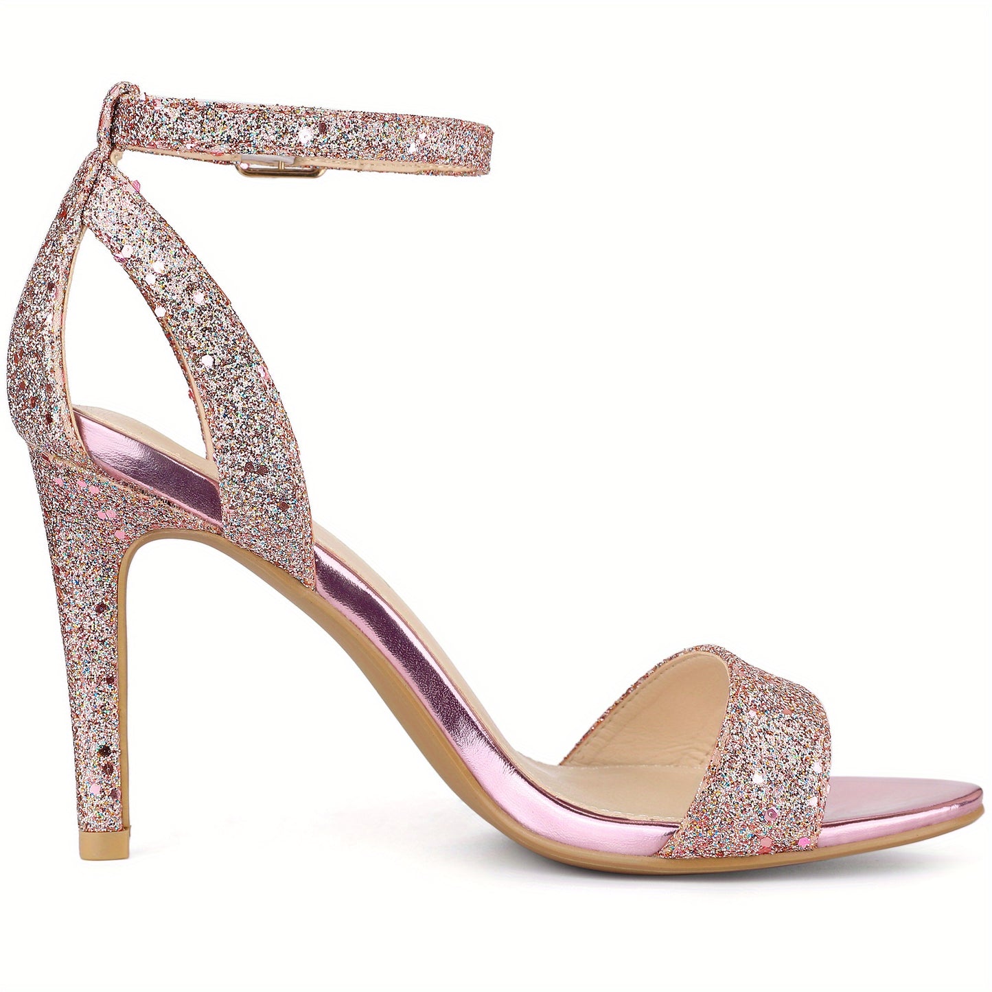Women'S Glitter Ankle Strap Stiletto High Heel Sandals
