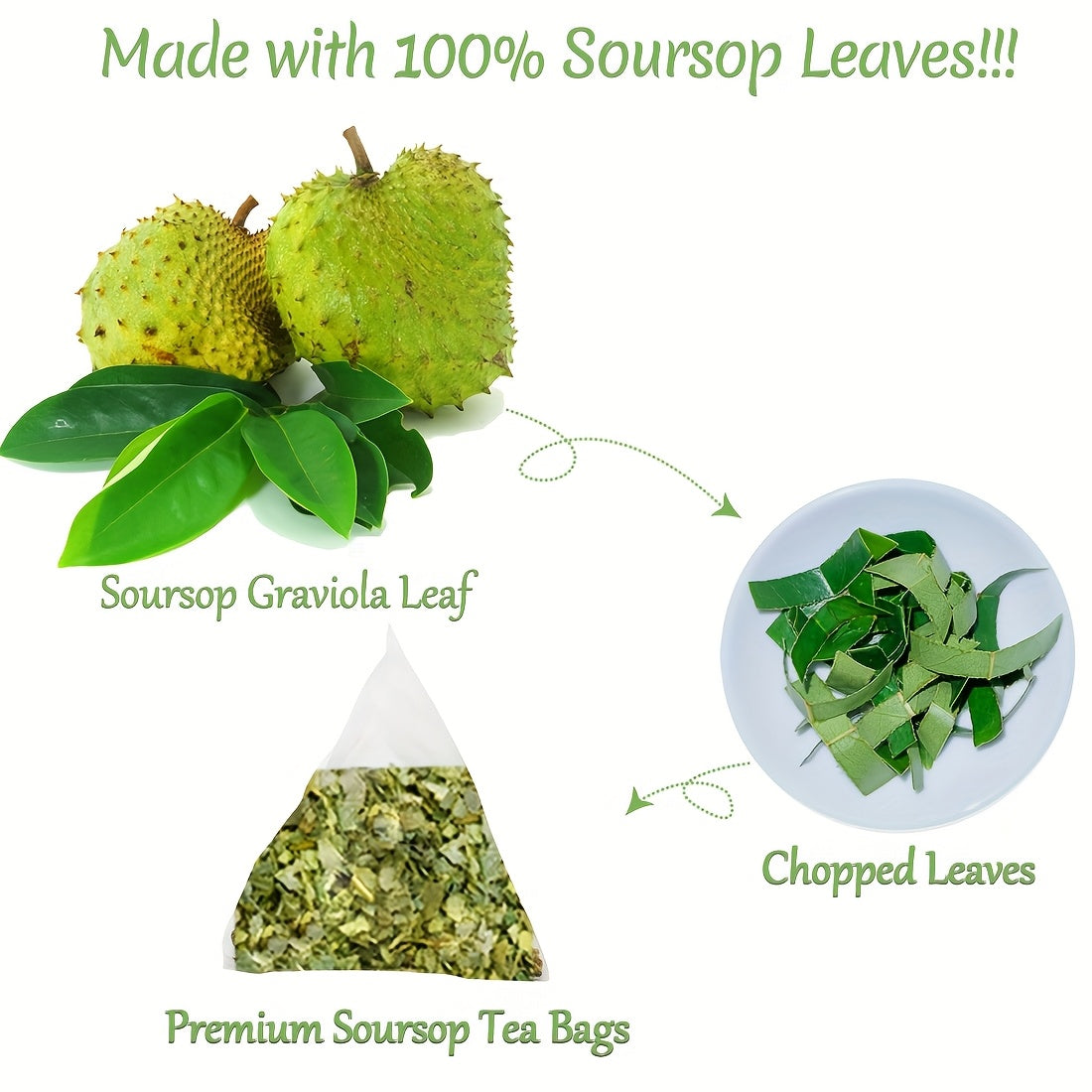 Premium Soursop Graviola Leaves Tea 3.17Oz(1.5g X 60bags) Herbal Tea Without Additives And Caffeine Perfect for Gifting.