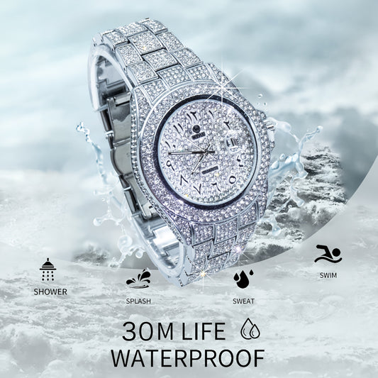 Luxury Hip-Hop Style Watch West Coast Quartz Watch For Men Fully Diamond-Studded Rhinestone Accessory Watch High-End Design Perfect Christmas Gift Wedding Present And Top Gift Choice, Without Battery