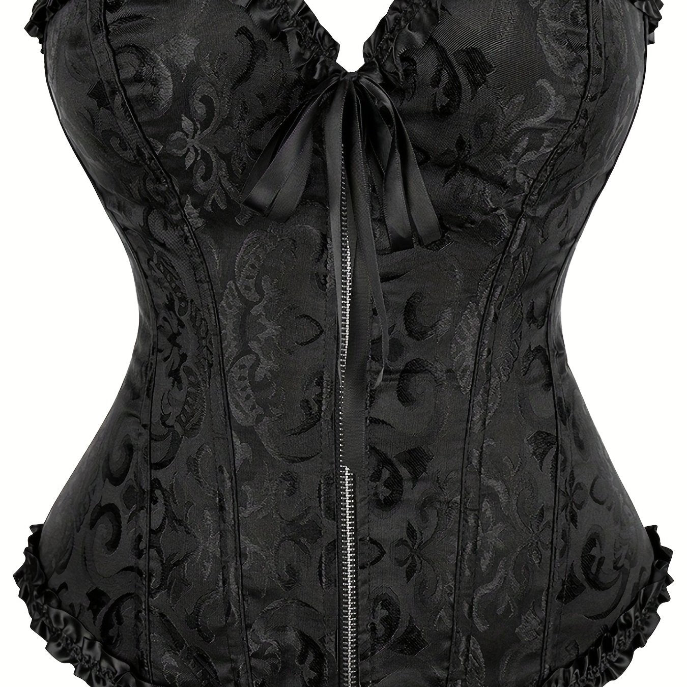 Plus Size Music Festival Elegant Corset, Women's Plus Zipper Frill Trim Lace Up Waist Training Tummy Control Wedding Shapewear