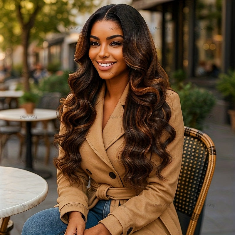 200% Density Human Hair Ombre Balayage Lace Front Wig with 13x6x1 HD T-Part Closure - Black to Blonde/Brown Highlights (P1B/2/30), Body Wave Multi-Ethnic Friendly Lace Wigs for Women, No Glue Needed