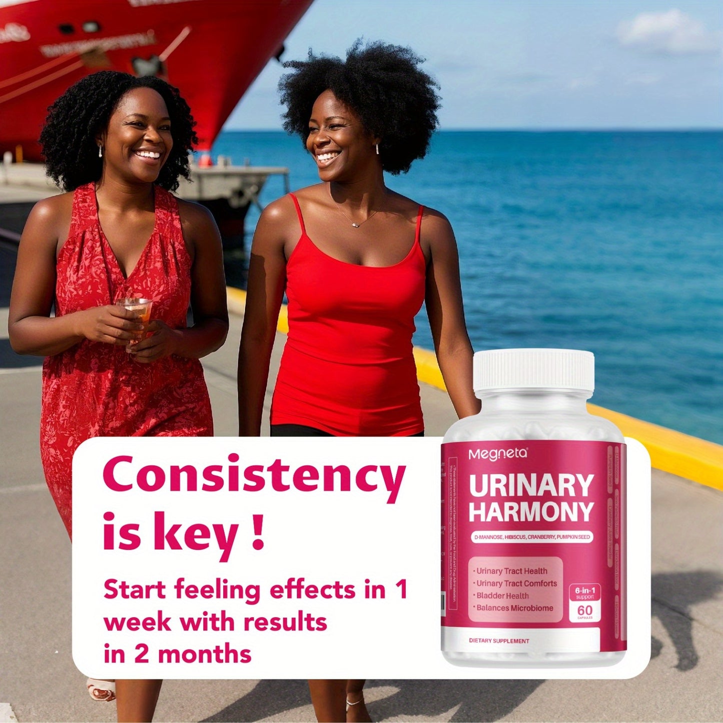 Megneta D-Mannose, Urinary Tract & Bladder Health with Cranberry, Hibiscus Flower & Dandelion, Urinary Tract Health for Women, Cleanse and Flush Impurities, UTI Supplement, 60 Capsules