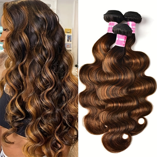 [100% Human Hair Bundles] 3/4pcs Deal 100% Human Hair Klaiyi Brown Balayage Body Wave Human Hair Bundles - Pre Colored Extensions