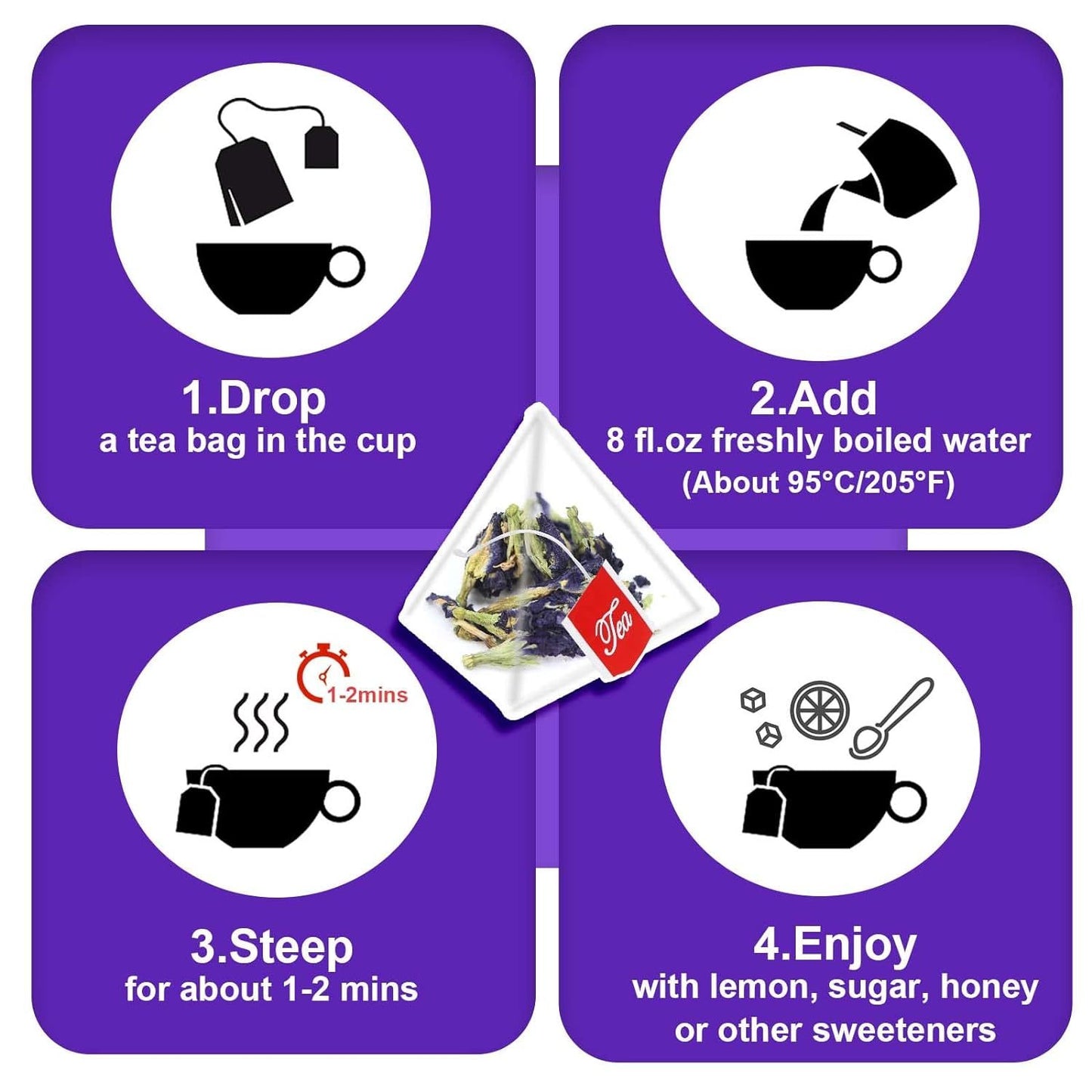 TEARELAE Butterfly Pea Flower Tea Bags - 3.44oz, 75-Count | Natural & Hypoallergenic for Food, Baking & Iced Tea | Magic Color Changing from Blue to Purple | Easy Brew & Share with Family & Friends