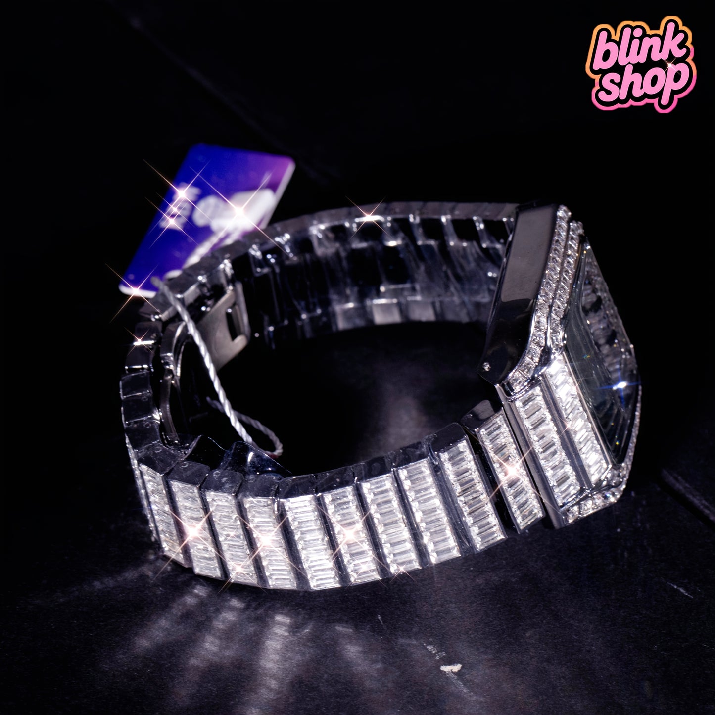 Luxury Hip Hop Square Rhinestone Watch - Full Rhinestone Geometric Glow-in-the-Dark Dial, Stainless Steel Band, 30m Waterproof, Mechanical Movement, Elegant Stage Performance Wristwatch for Christmas, Thanksgiving, Valentine'