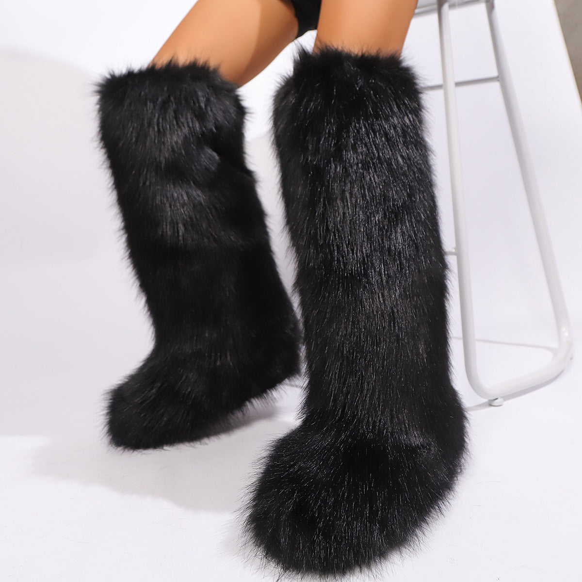 Women's Knee-High Snow Boots with Thick Faux Fur Collar & Buckle Closure - Slip-Resistant TPR Sole, Plus Size US 5-13 (EU 36-43), All-Season Winter Boots for Ice, Snow & Casual Wear - Ins-Inspired Round-Toe Booties