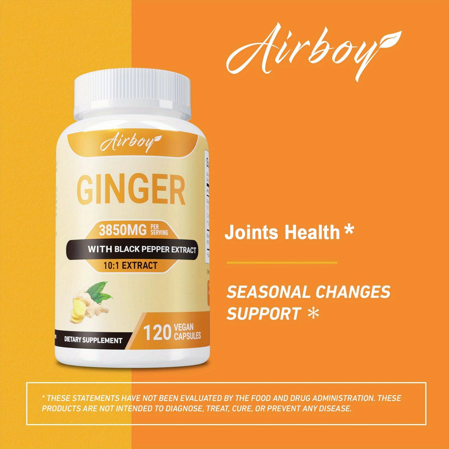 Ginger Capsules - with Black Pepper Fruit, Supports Immune and Digestive Health - 120pcs