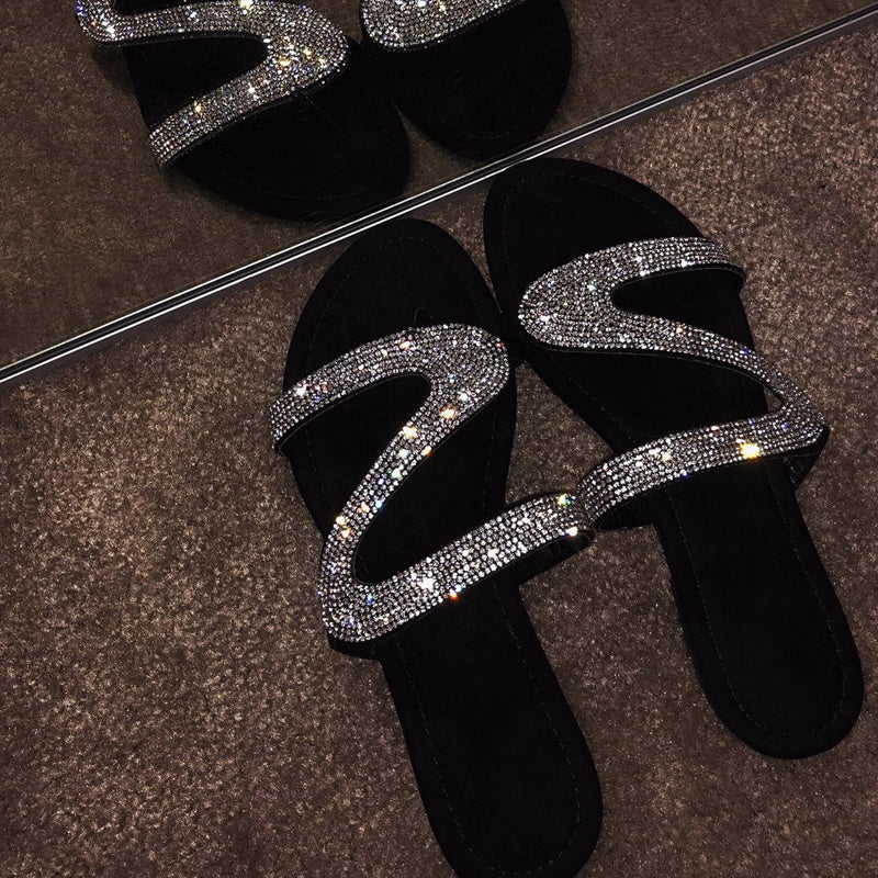 [Soft Jelly Summer Slippers] Transparent Soft Jelly Summer Flat Bling Slippers - Plus Size Women Flip Flops Sandals Outdoor Beach Ladies Slides