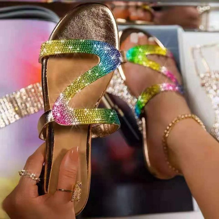 [Soft Jelly Summer Slippers] Transparent Soft Jelly Summer Flat Bling Slippers - Plus Size Women Flip Flops Sandals Outdoor Beach Ladies Slides