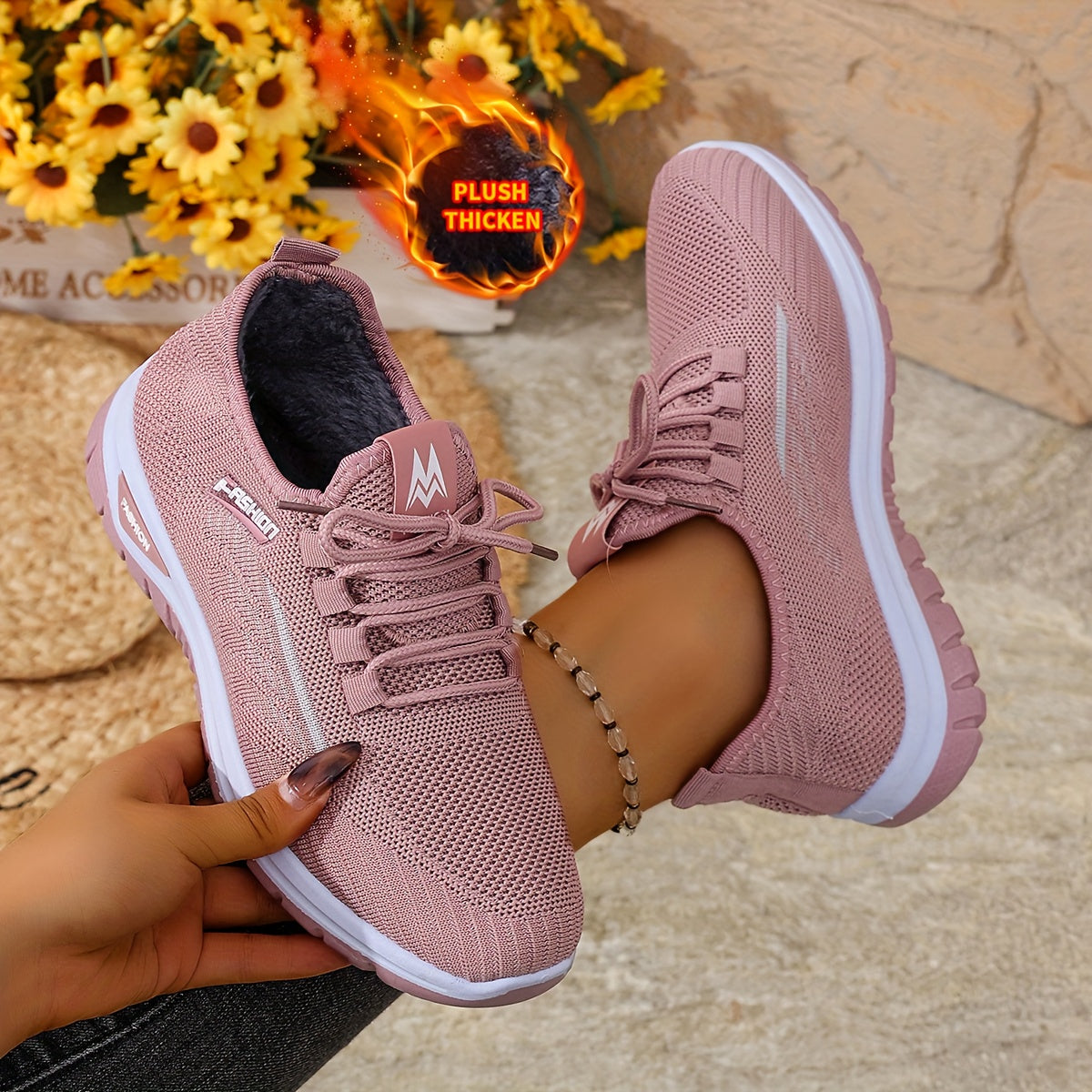 [Autumn And Winter ]Orange Fleece-Lined Warm Shoes, Thickened Cushioning Shoes Exclusive for Winter, Orange And Purple Spliced Lace-Up Trendy Warm Sports Shoes, White Casual Shoes, Shoes For Women/elegant Shoes For Women, Sea