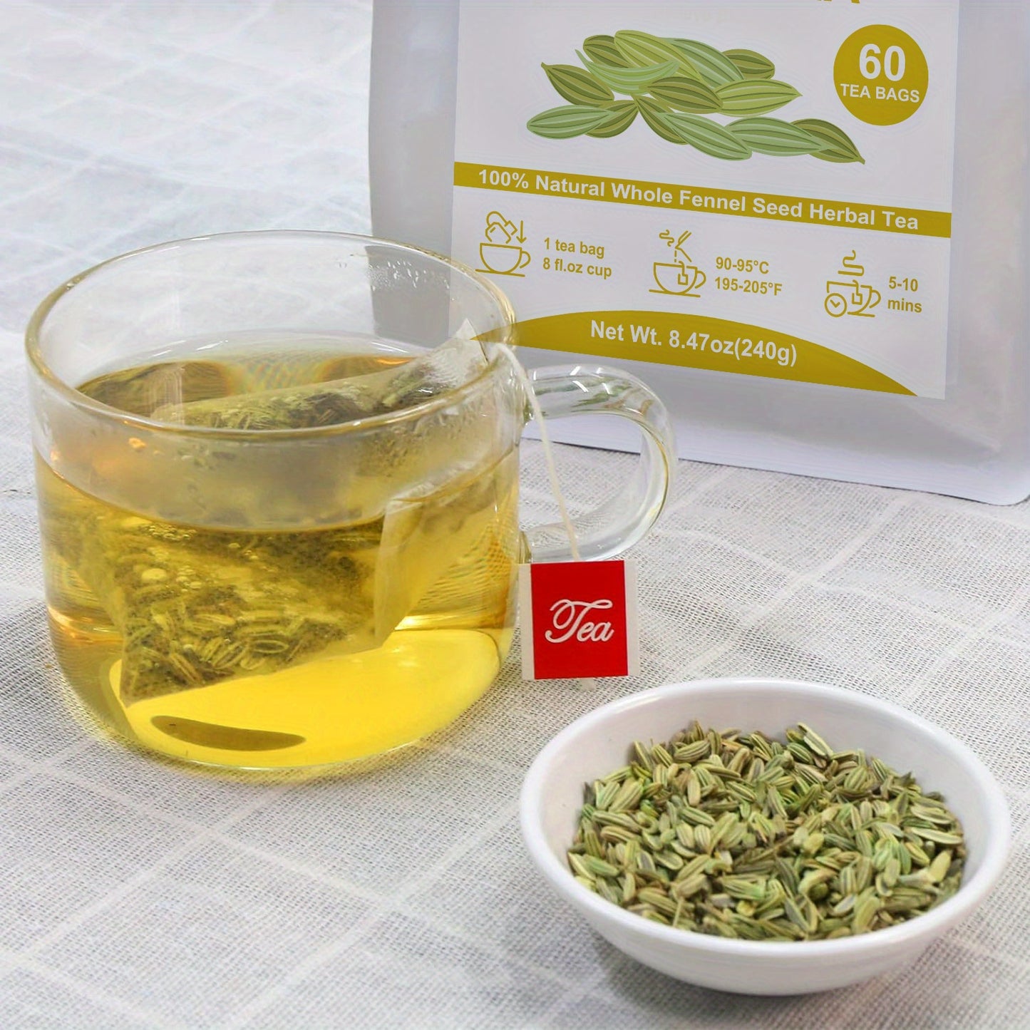TEARELAE - Fennel Tea - Caffeine-free Tea - Premium Whole Fennel Seeds Tea Bags - 8.47 oz (4g X 60 Bags)