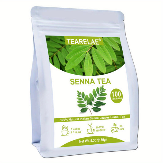 TEARELAE Premium Indian Senna Leaf Tea Bags - Caffeine-Free, Strong Flavor, 5.3oz (100 Bags) - Natural Harvest, Gluten-Free, Easy Brew with Soundwave technology Technology - Ideal for Health Benefits & Taste Enthusiasts
