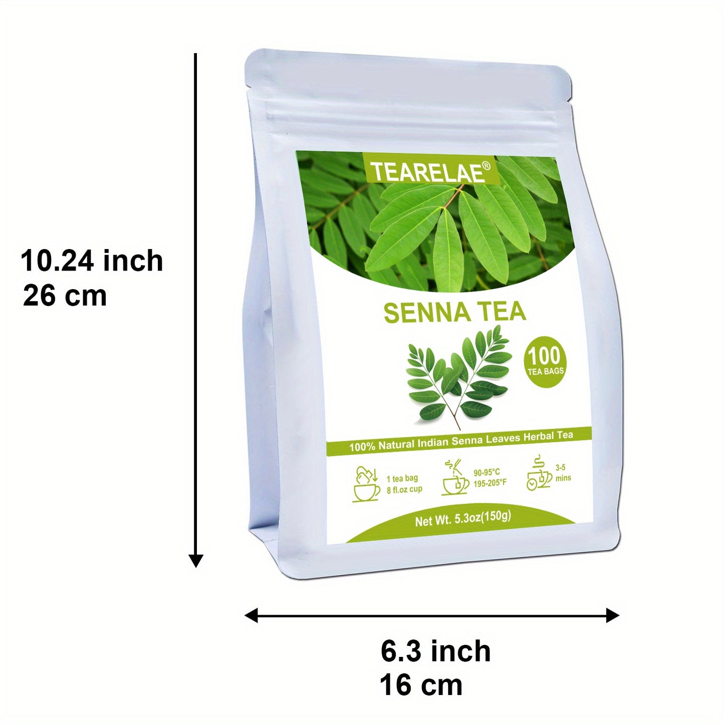 TEARELAE Premium Indian Senna Leaf Tea Bags - Caffeine-Free, Strong Flavor, 5.3oz (100 Bags) - Natural Harvest, Gluten-Free, Easy Brew with Soundwave technology Technology - Ideal for Health Benefits & Taste Enthusiasts