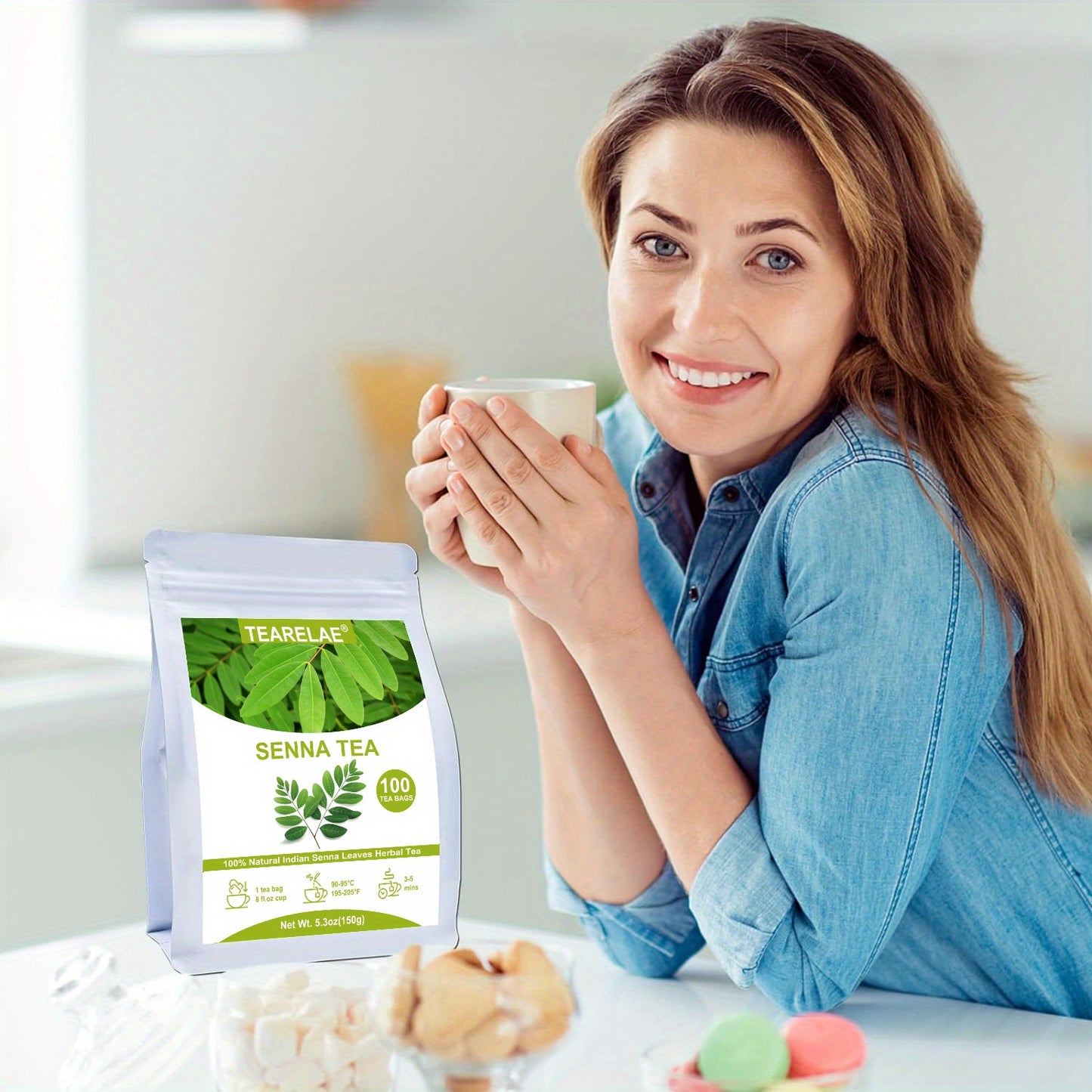 TEARELAE Premium Indian Senna Leaf Tea Bags - Caffeine-Free, Strong Flavor, 5.3oz (100 Bags) - Natural Harvest, Gluten-Free, Easy Brew with Soundwave technology Technology - Ideal for Health Benefits & Taste Enthusiasts