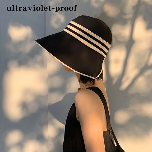 1pc Women's Summer Hat Female Outdoor Beach UV Protection Breathable Empty Top Hats Lady Foldable Hollow Scallop Cap