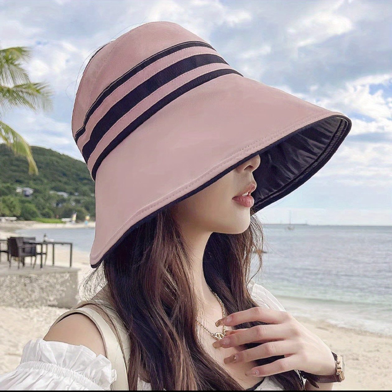 1pc Women's Summer Hat Female Outdoor Beach UV Protection Breathable Empty Top Hats Lady Foldable Hollow Scallop Cap