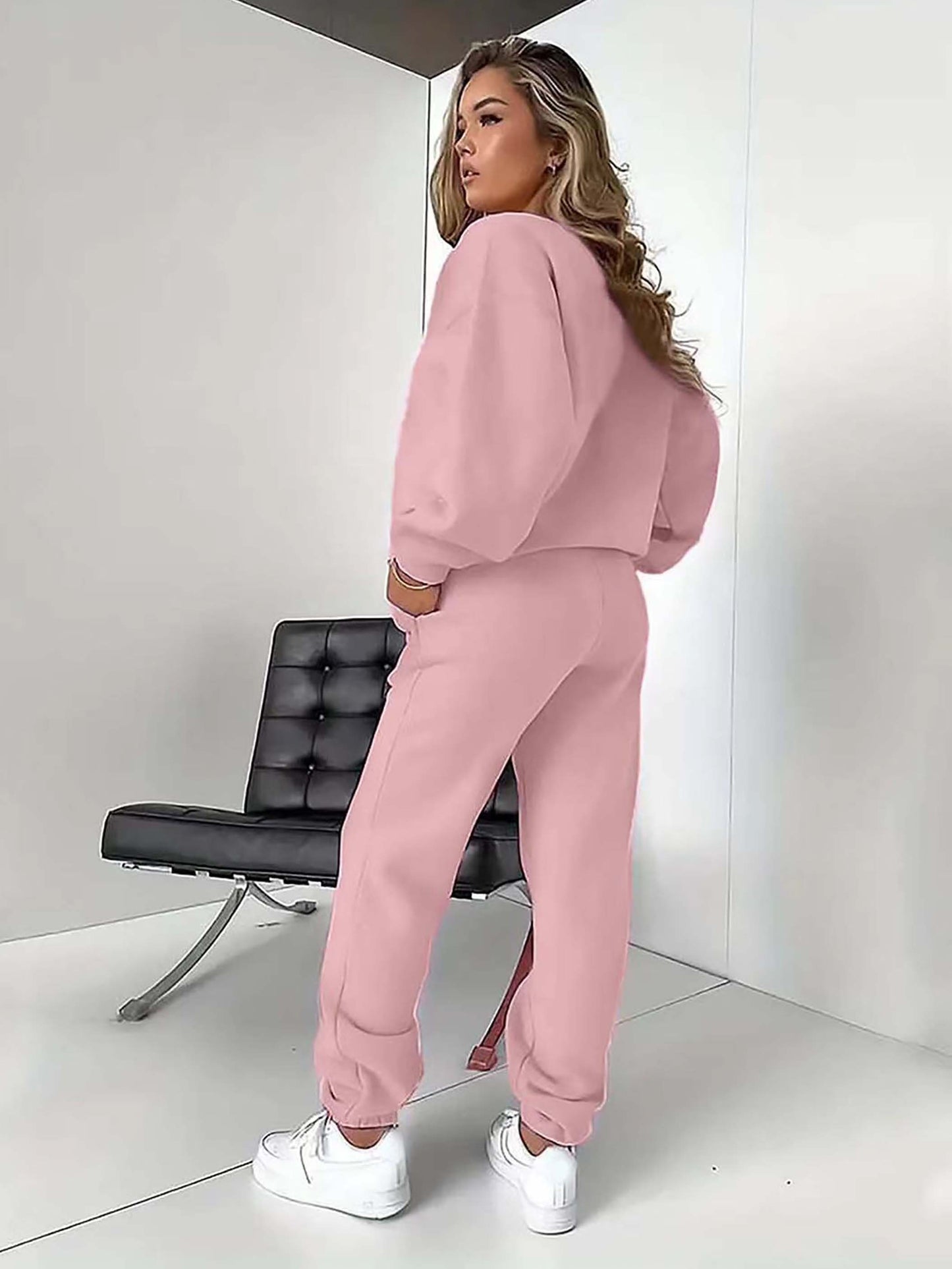 Bear Print Two Piece Set, Crew Neck Sweatshirt & Pants, Women's Clothing