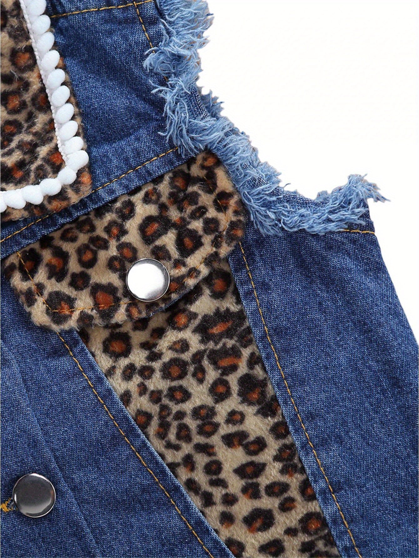 Girlacute;s Summer Outfit Sets Sleeveless Leopard Print Denim Top + Leopard Print Denim Shorts, Perfect for Outdoor