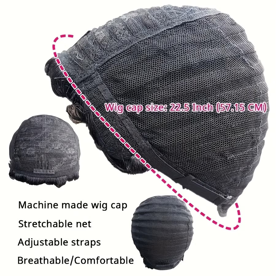 CUKLOP Women'S Short Straight Human Hair Wig Featuring Bangs And Blonde Highlights, Ideal for Various Skin Tones, Natural Brown/Blonde P4/27 Shade, 180% Density Non-Lace Wig Perfect for Everyday Use And Party Hairstyles